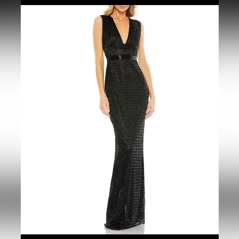 Mac Duggal 5625 Haute Couture Embellished Sheath Dress Black Size 2 NWT